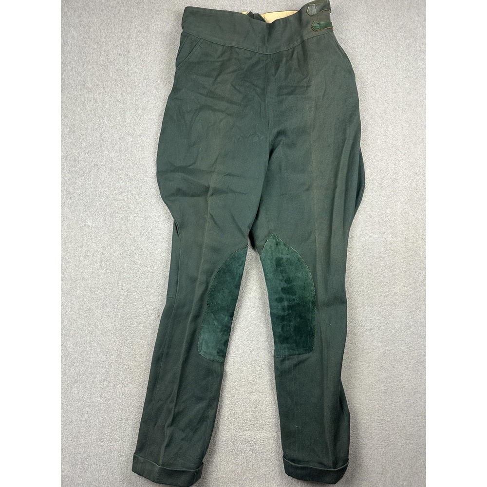 Vintage Stirrups Pants Mens 30x29 Green Suede Knee Patch Buckle Waist Riding